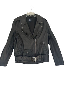 GAP Black Cotton Canvas Moto Jacket NWT Women's Size S Belted Asymmetric Biker
